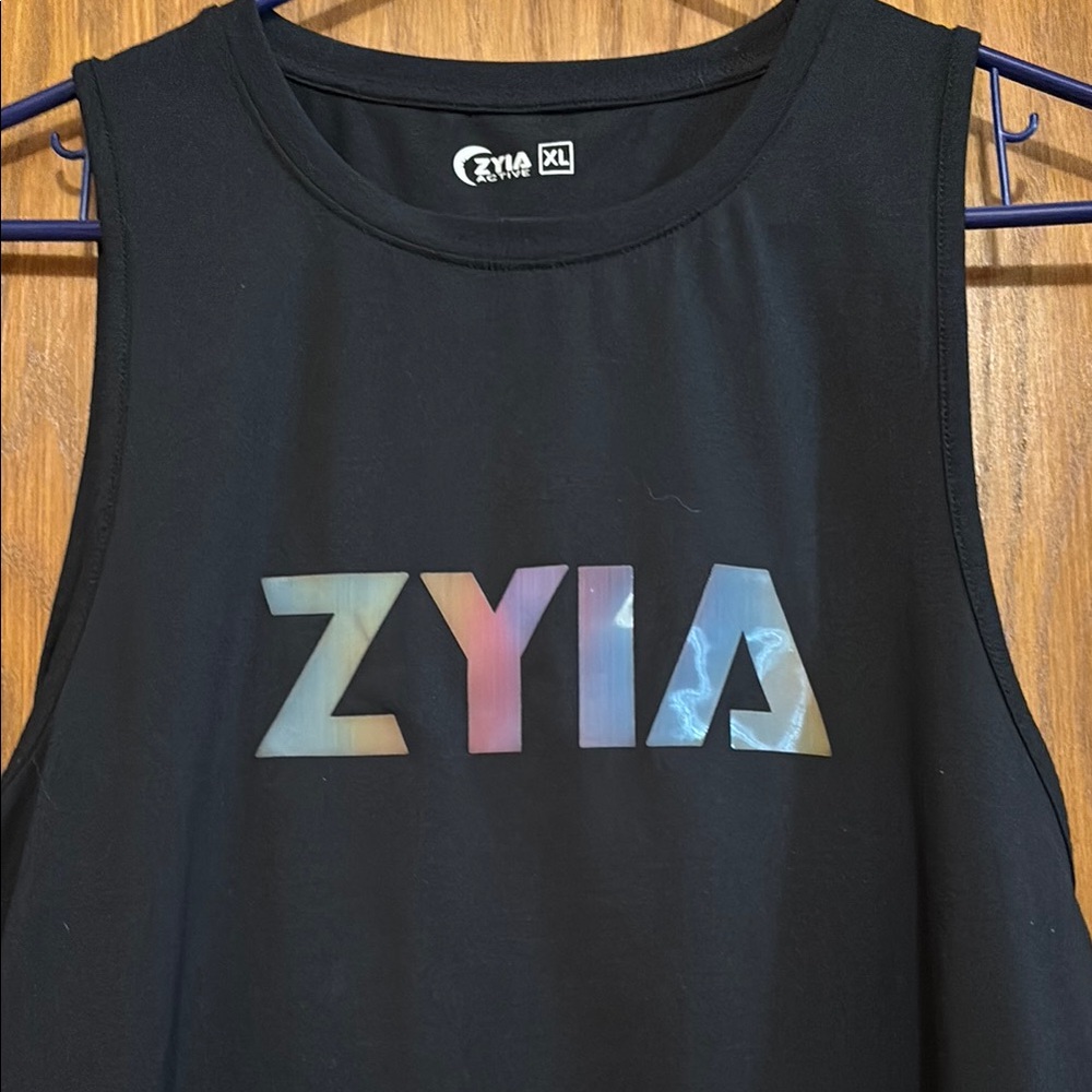 ZYIA Black Muscle Tee with Iridescent Logo